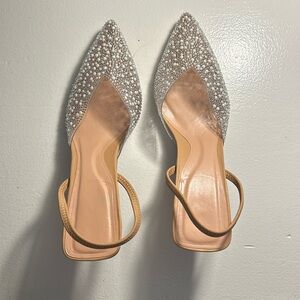 Size 7 Clear Heels with Pearl Studded Pointed Toe Sparkly Rhinestone BRAND NEW